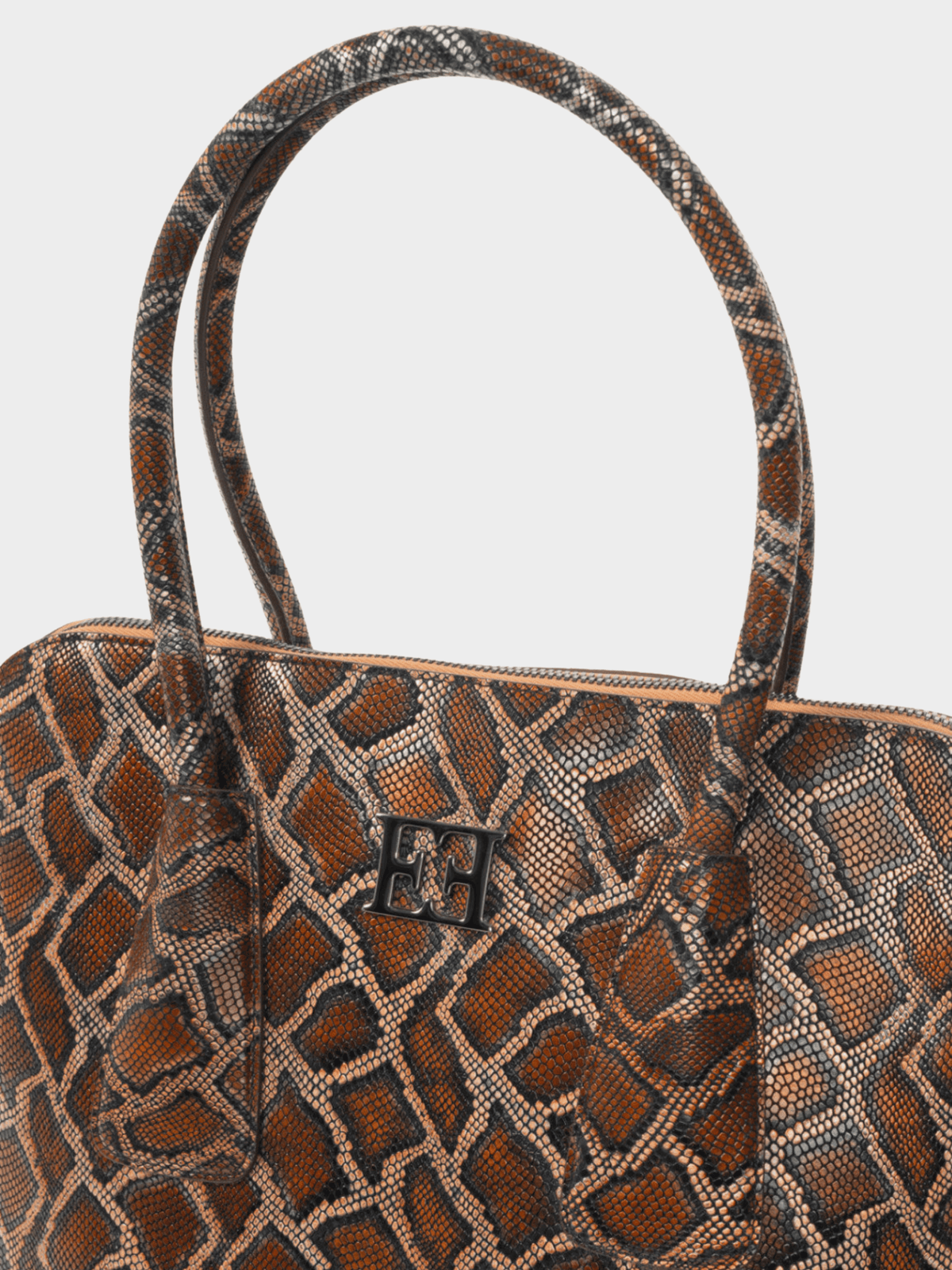Escada 2015 Brown Snake-Embossed Leather Dome Tote