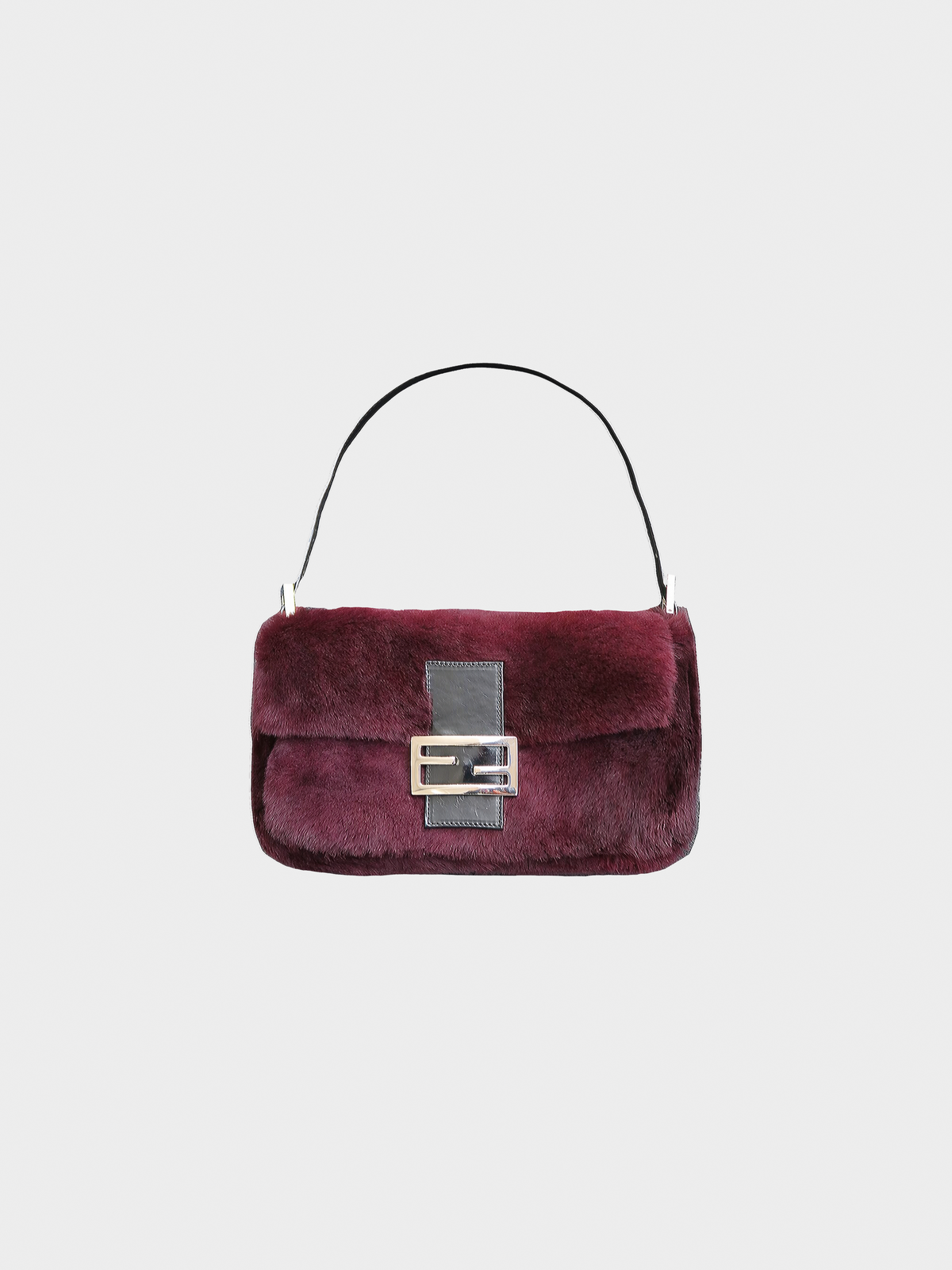 Fendi 2000s Plum Fur and Leather Baguette Bag