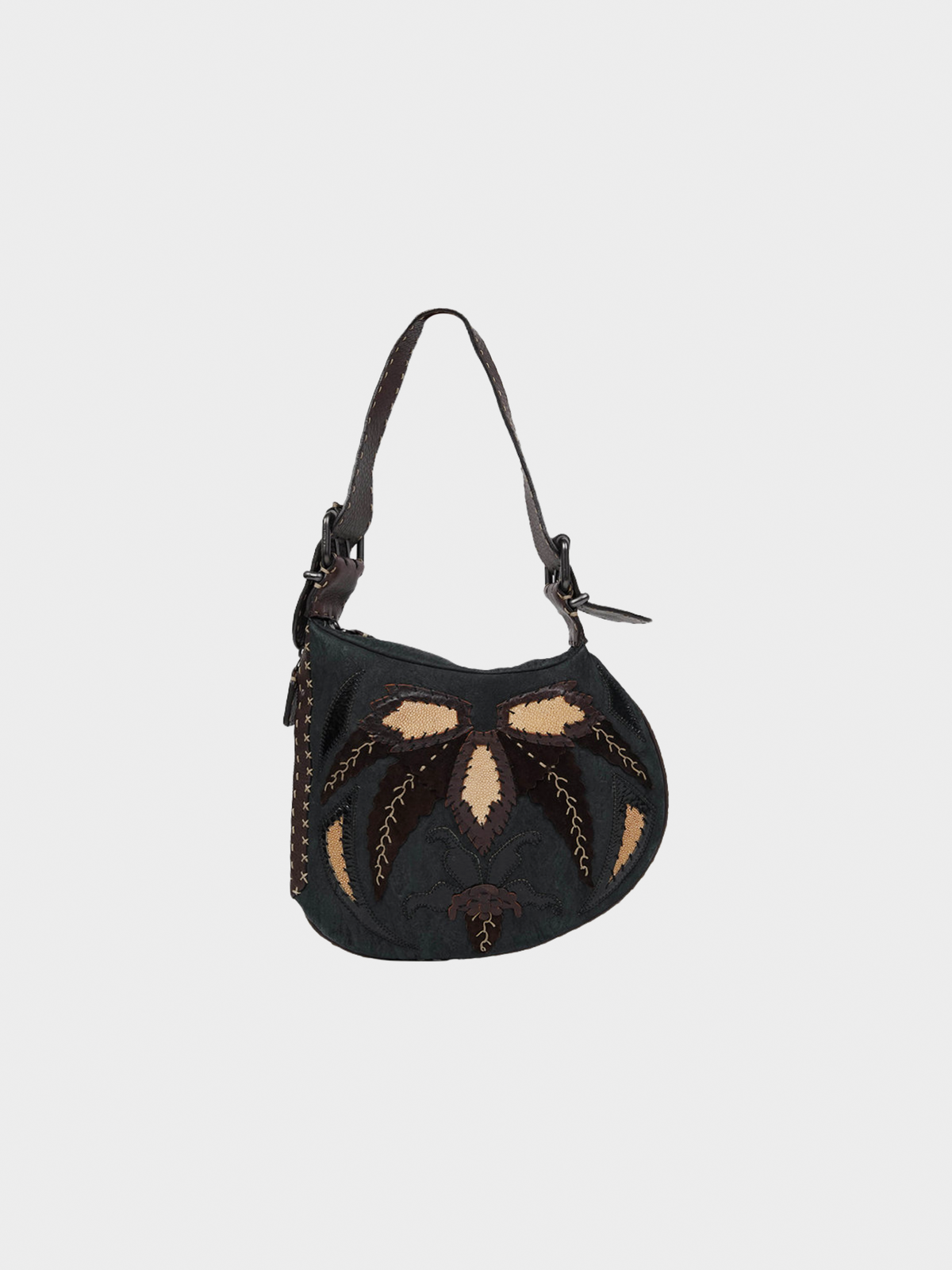 Fendi FW 2002 Oyster Exotic Stingray Trimmed Leather Bag