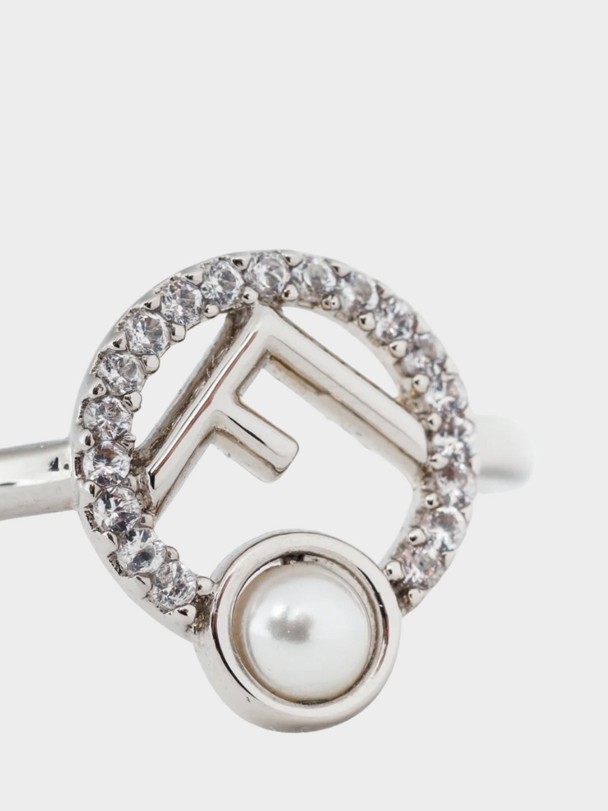 Fendi 2020s F is Fendi Pearl & Crystal Palladium-Plated Ring
