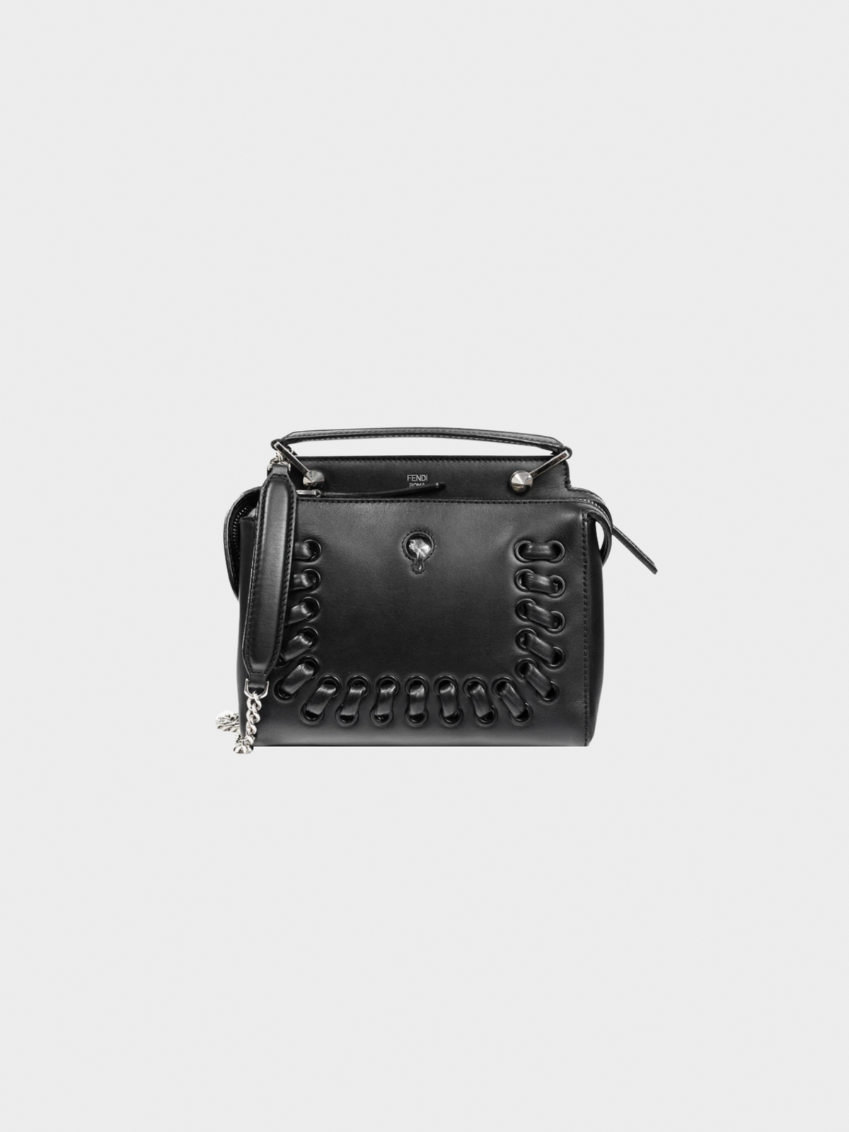 Fendi 2016 Black Dotcom Whipstitch Leather Satchel