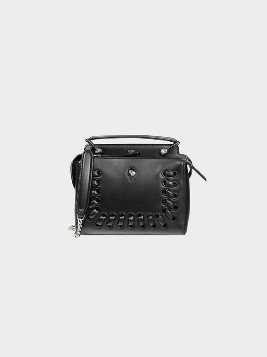 Fendi 2016 Black Dotcom Whipstitch Leather Satchel