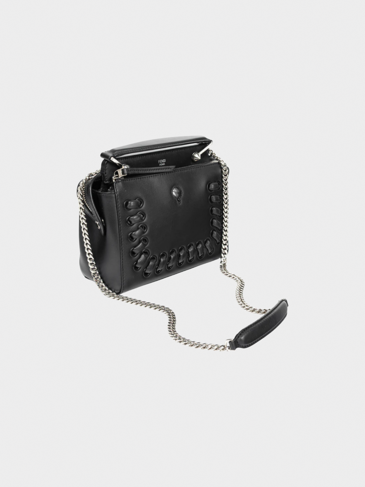 Fendi 2016 Black Dotcom Whipstitch Leather Satchel