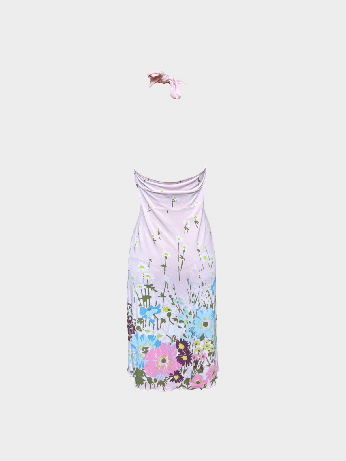 Valentino 2000s Pink Floral Printed Halter Dress