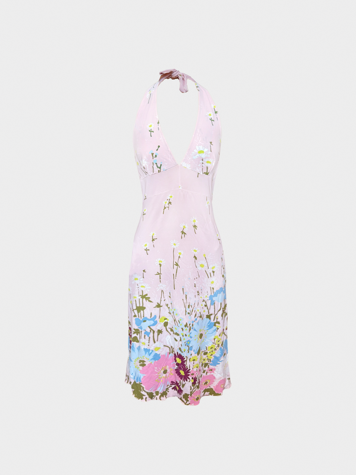 Valentino 2000s Pink Floral Printed Halter Dress