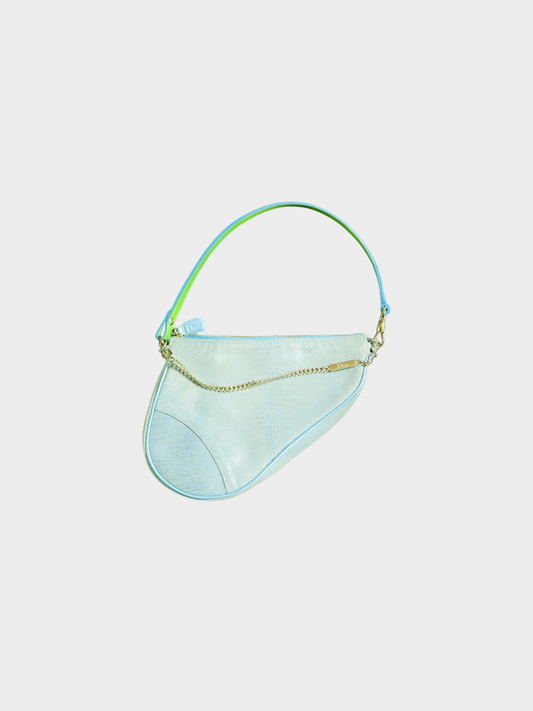 Christian Dior 2000s Blue Lizard-Embossed Leather Saddle Bag