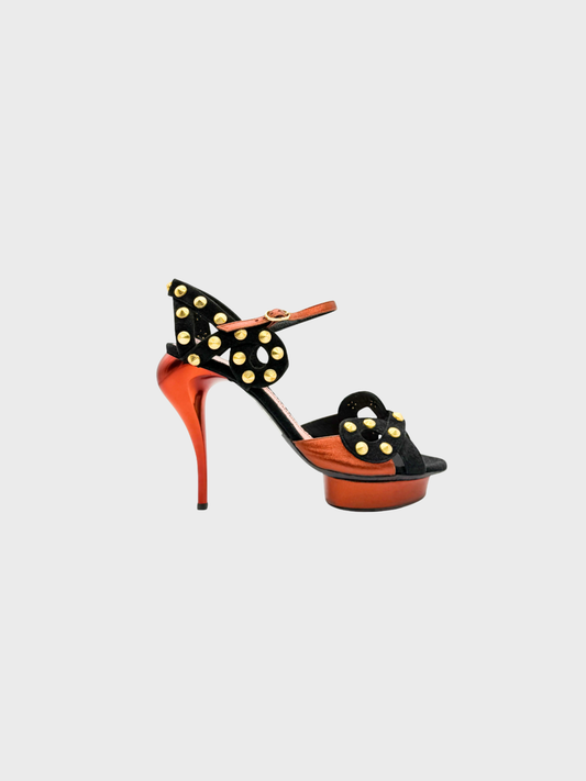 John Galliano FW 2008 Studded Black and Brown Copper Sandals