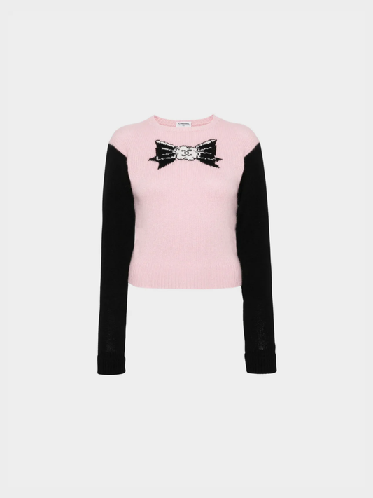 Chanel 1995 Pink Ribbon Knit Sweater Top