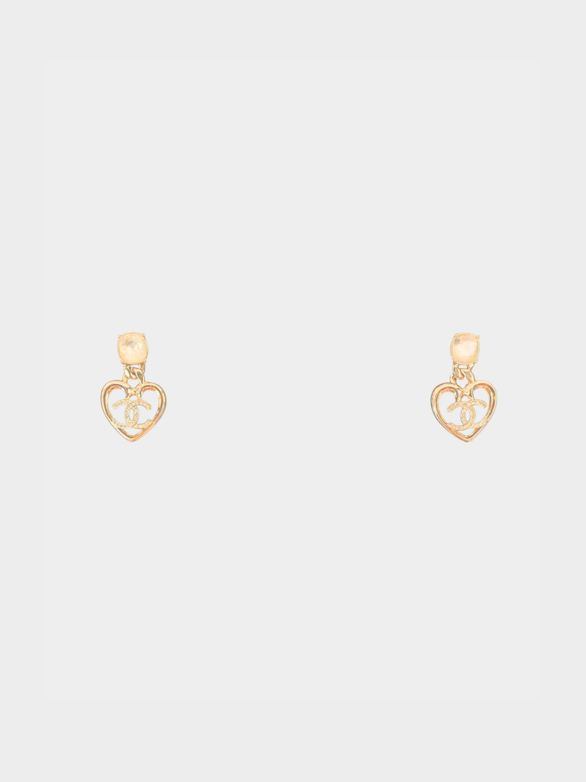 Chanel 2000s CC Logos Rhinestone Heart Dangle Stud Earrings
