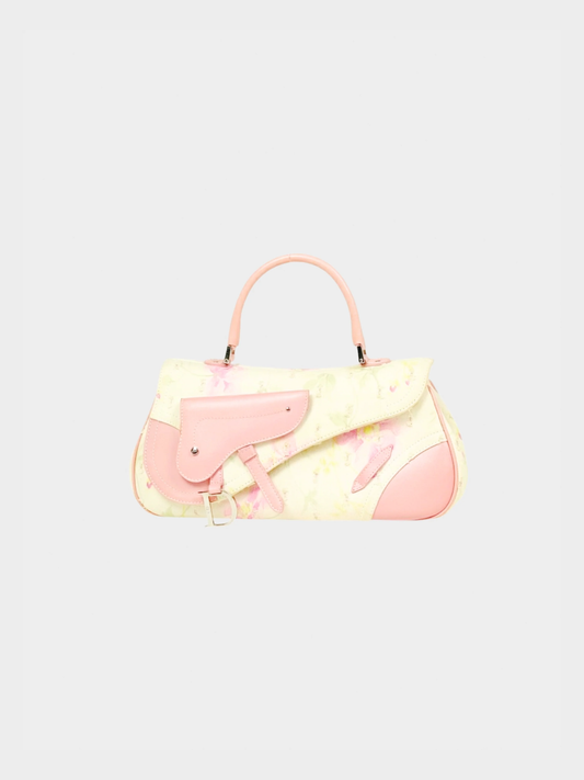 Christian Dior 2000s Cream and Pink Leather Trim Handbag
