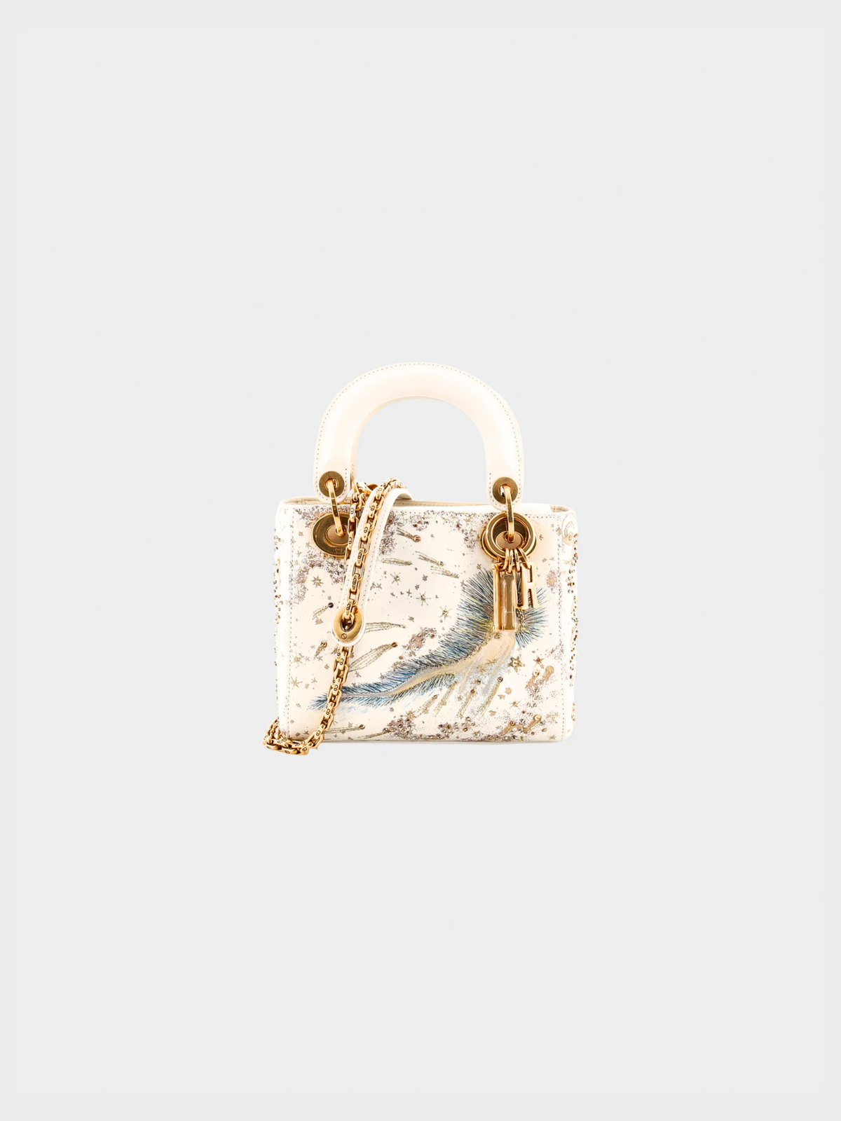 Christian Dior 2010s White Mini Lady Dior Bag Embroidered Calfskin