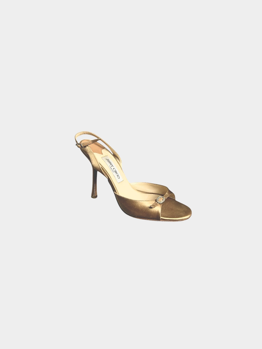 Jimmy Choo 2000s Satin Metallic Champagne Gold Heels