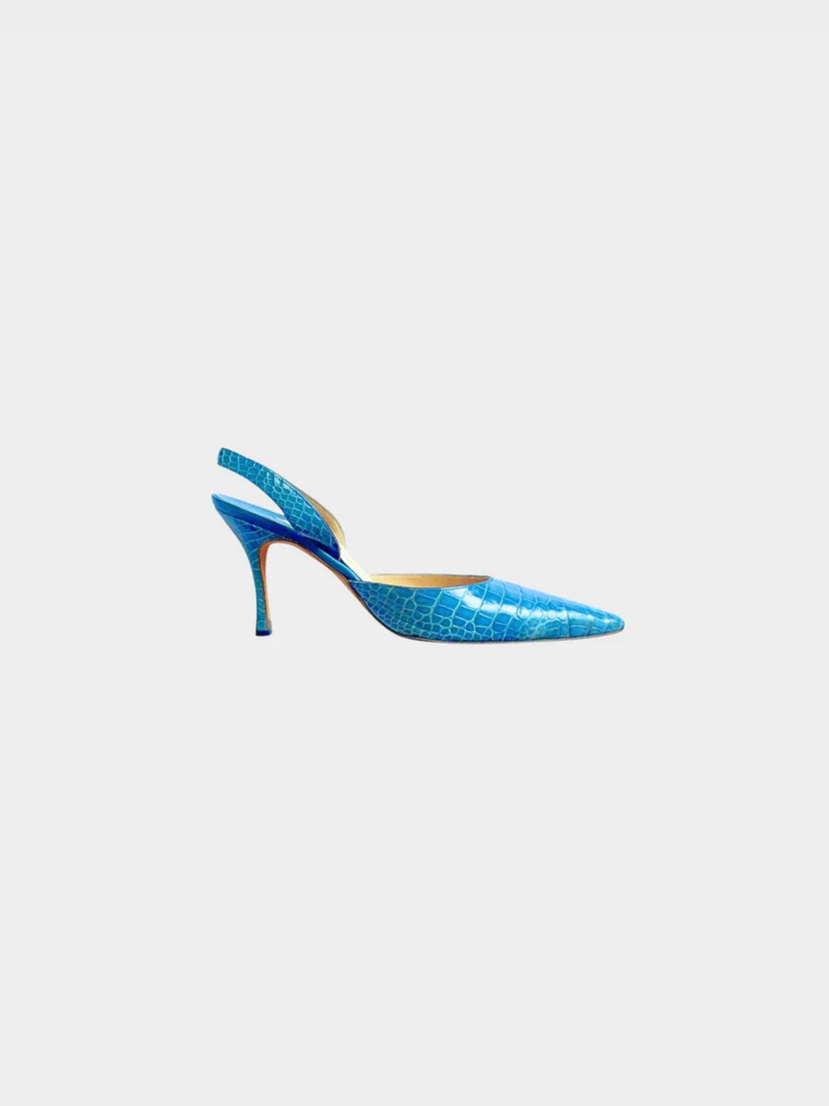 Manolo Blahnik 2000s Blue Croc Slingback Heels