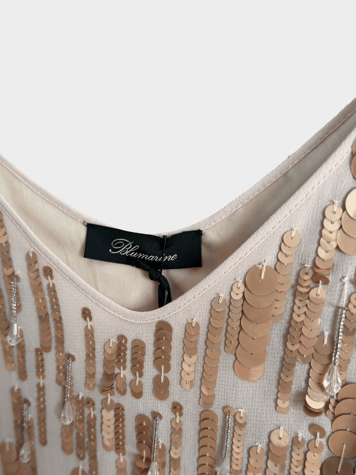 Blumarine 2000s Beige Sequin Embellished Maxi Dress