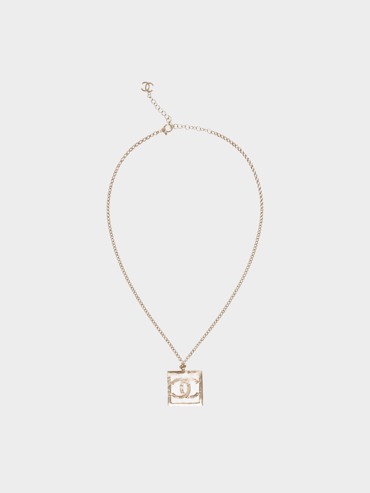 Chanel 2000s Gold Sqaure Shape CC Logo Necklace