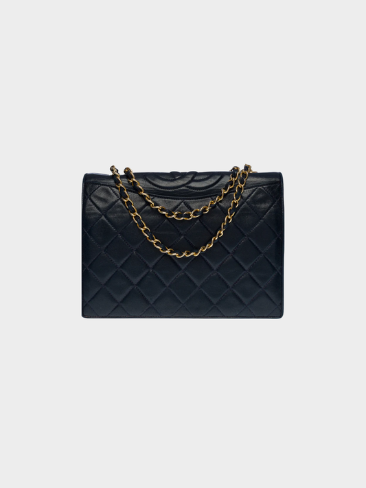 Chanel 1990s Navy Leather Full Flap Handbag