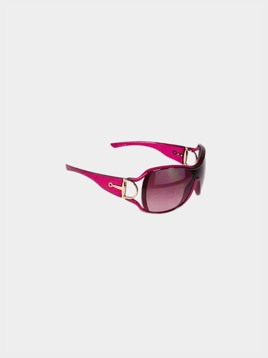 Gucci 2000s Fuchsia Horsebit Logo Oversized Wrap Sunglasses