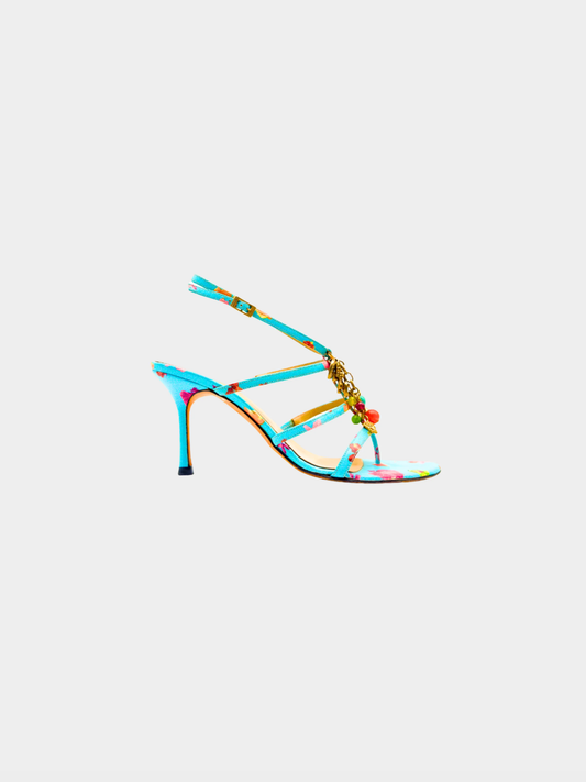 Versace 2000s Blue Floral Sandals