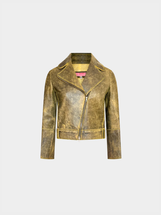 Roberto Cavalli 2001 Muted Brown Graphic Leather Jacket