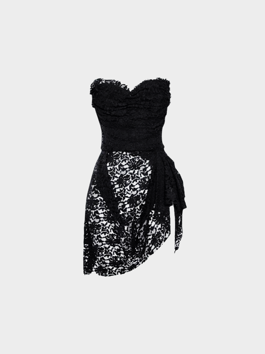 Dolce and Gabbana SS 2010 Black Asymmetric Lace Strapless Mini Dress