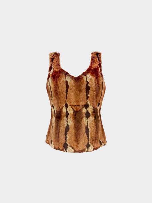 Fendi 1990s Brown Animal Pattern Fur Tank Top