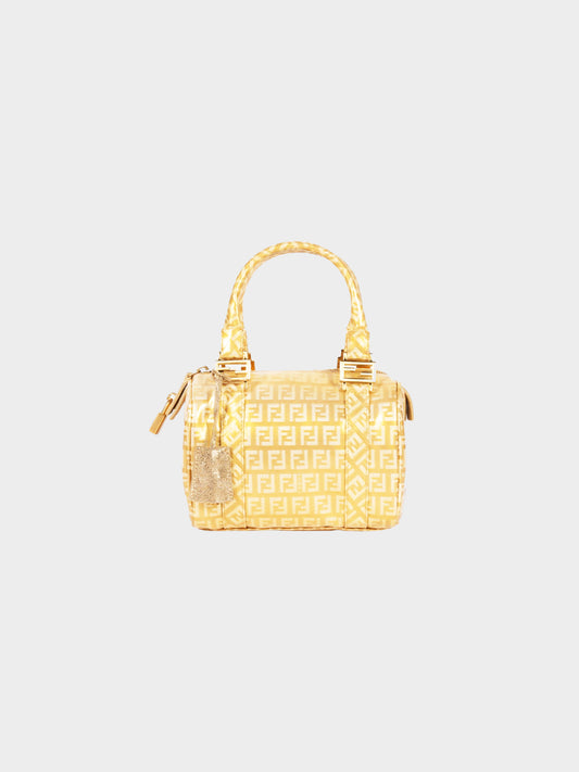 Fendi 2000s Gold and Beige Coated Canvas Zucchino Mini Bauletto Boston Bag