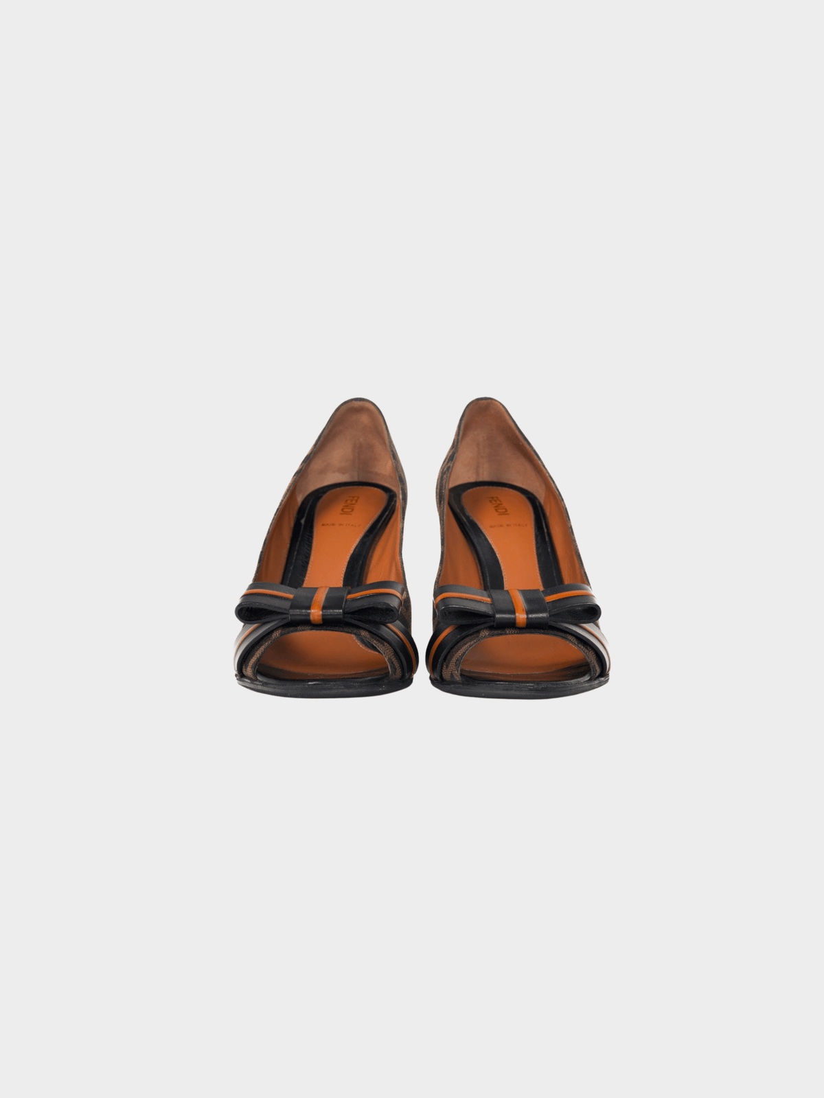 Fendi 2000s Tabacco and Nero Zucca Jacquard Bow Pumps