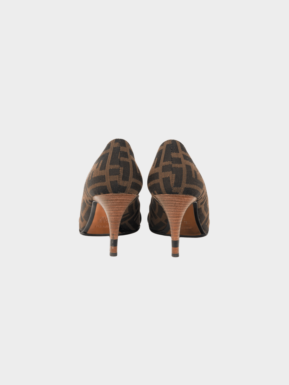 Fendi 2000s Tabacco and Nero Zucca Jacquard Bow Pumps