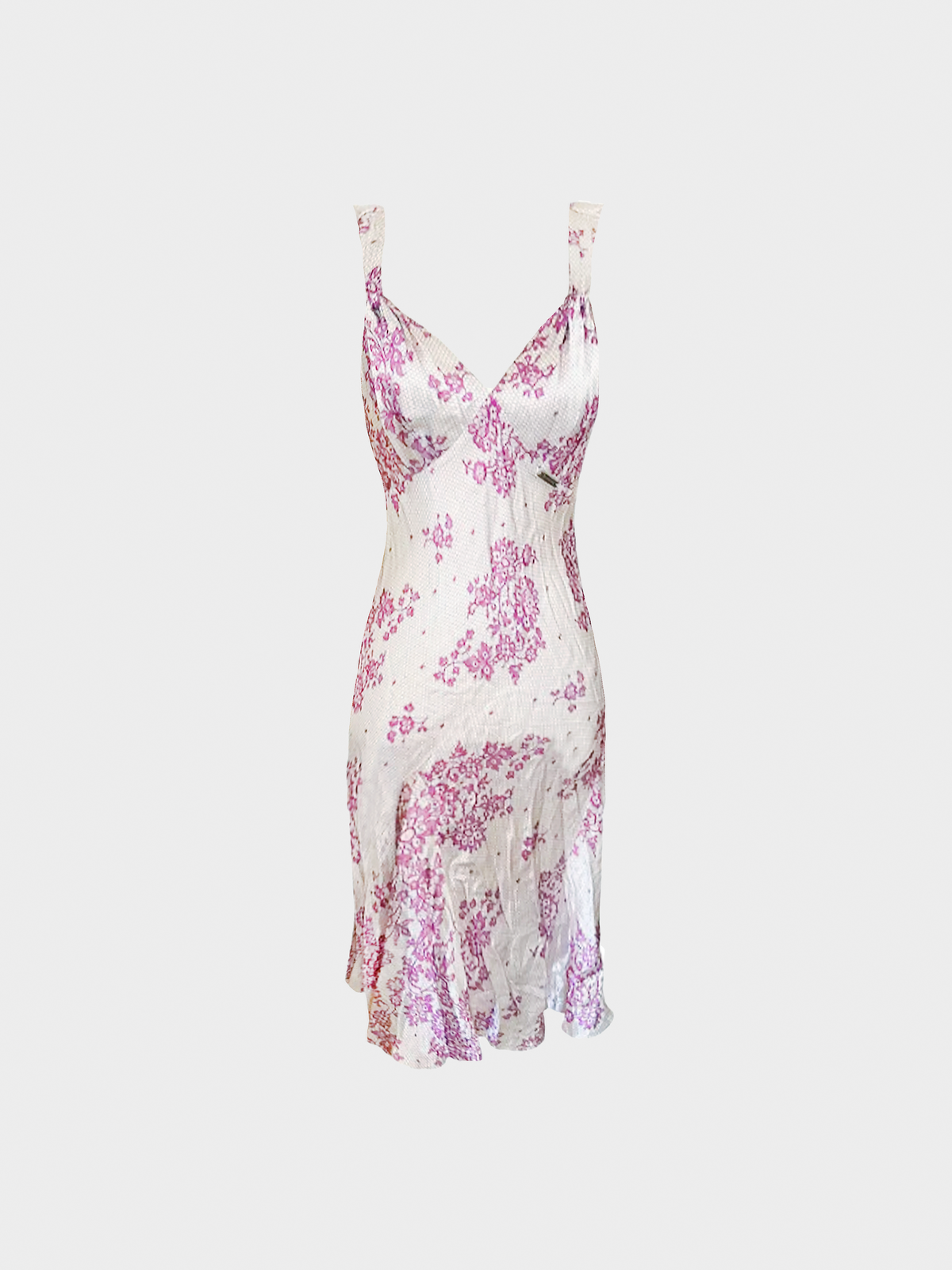 John Galliano 1990s Pink Floral Bias Cut Midi Dress