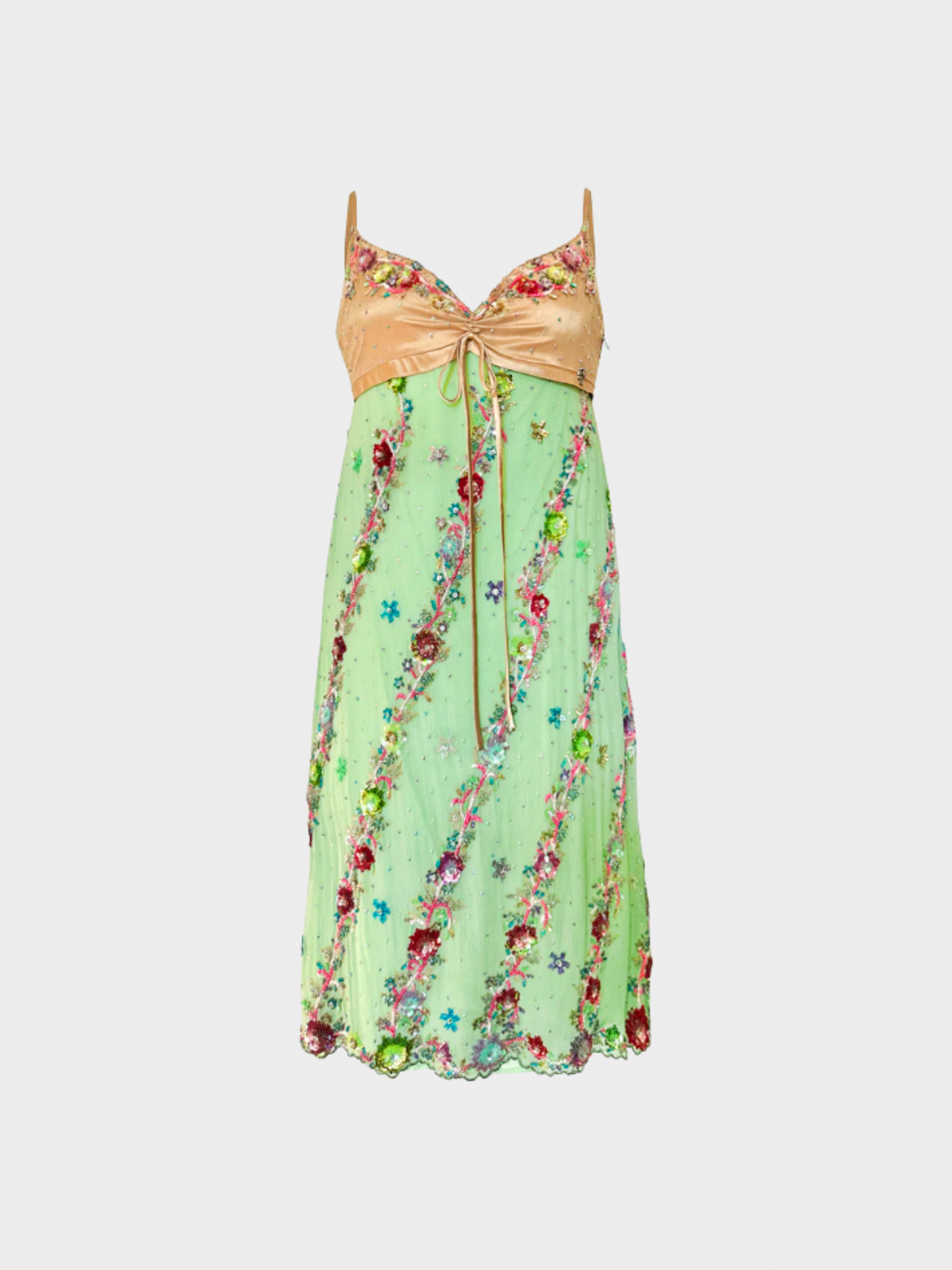 John Galliano SS 2005 Green Floral Embroidered Dress