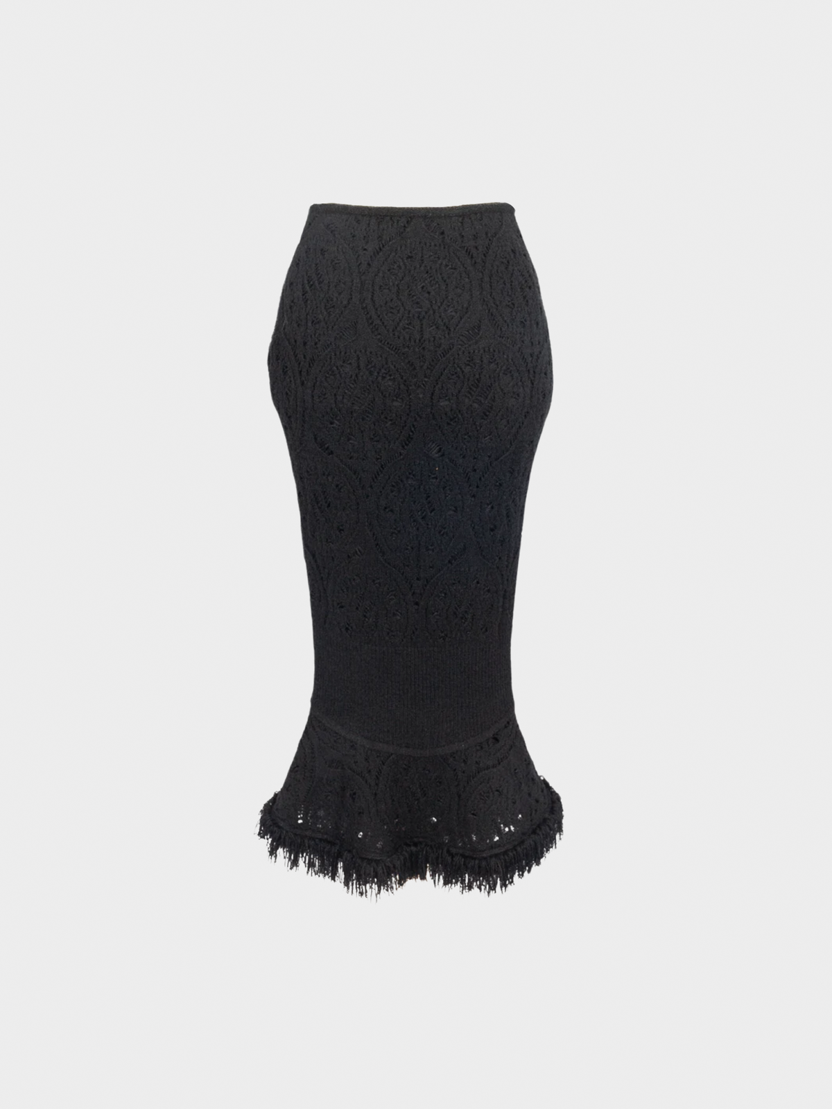 John Galliano 1998 Black Wool Openwork Midi Skirt