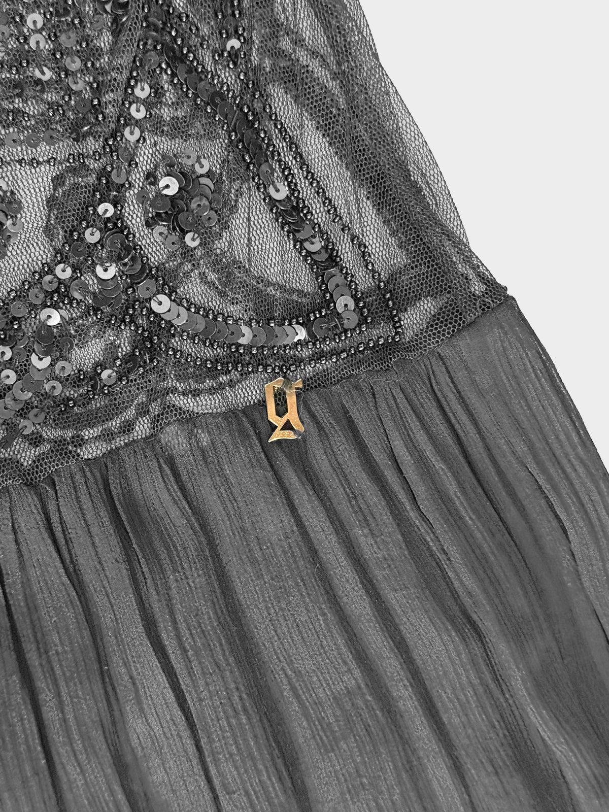 John Galliano 2000s Black Floral Beaded and Sequined Mini Dress