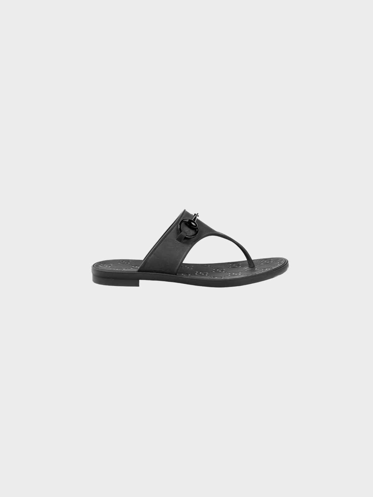 Gucci 2020s Black Rubber Horsebit Thong Sandals