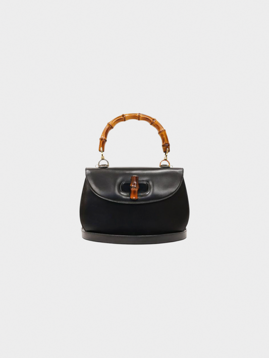 Gucci 1990s Black Bamboo Turn-Lock Two-Way Bag