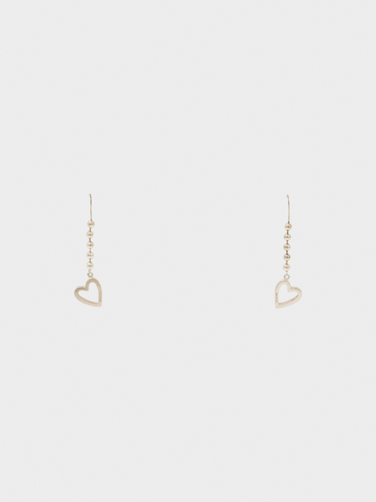Gucci 2000s Silver Heart Ball Chain Earrings