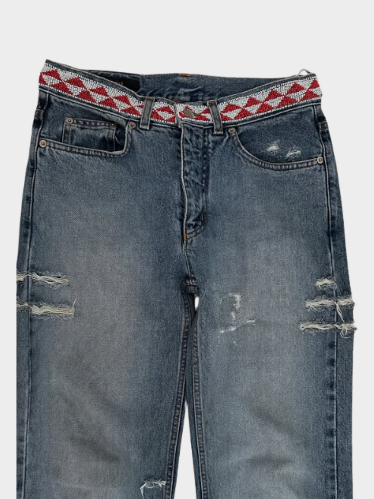 Gucci by Tom Ford SS 1999 Blue Denim Geometric Waistband Jeans