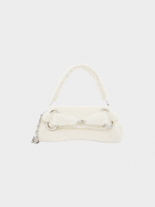 Gucci AW 2023 Off-White Horsebit Shearling Shoulder Bag