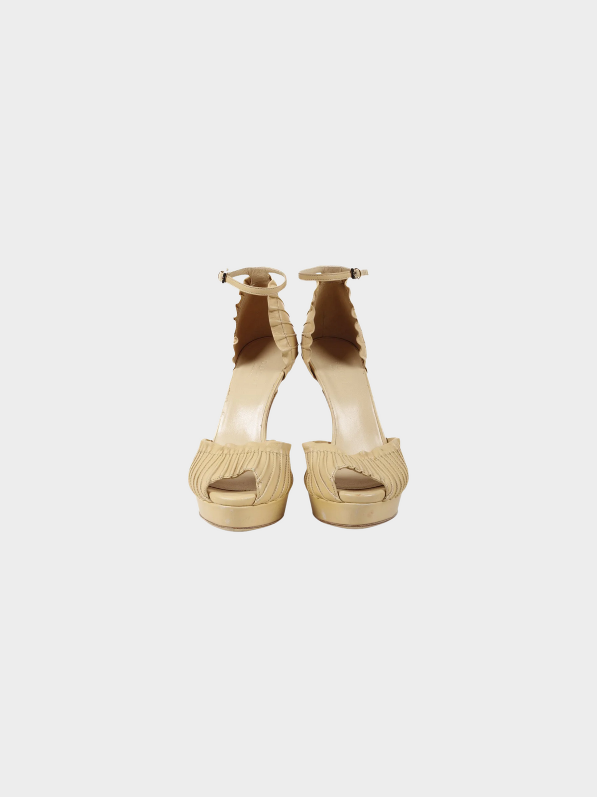Gucci 2000s Beige Leather Taryn Peep Toe Platform Pumps