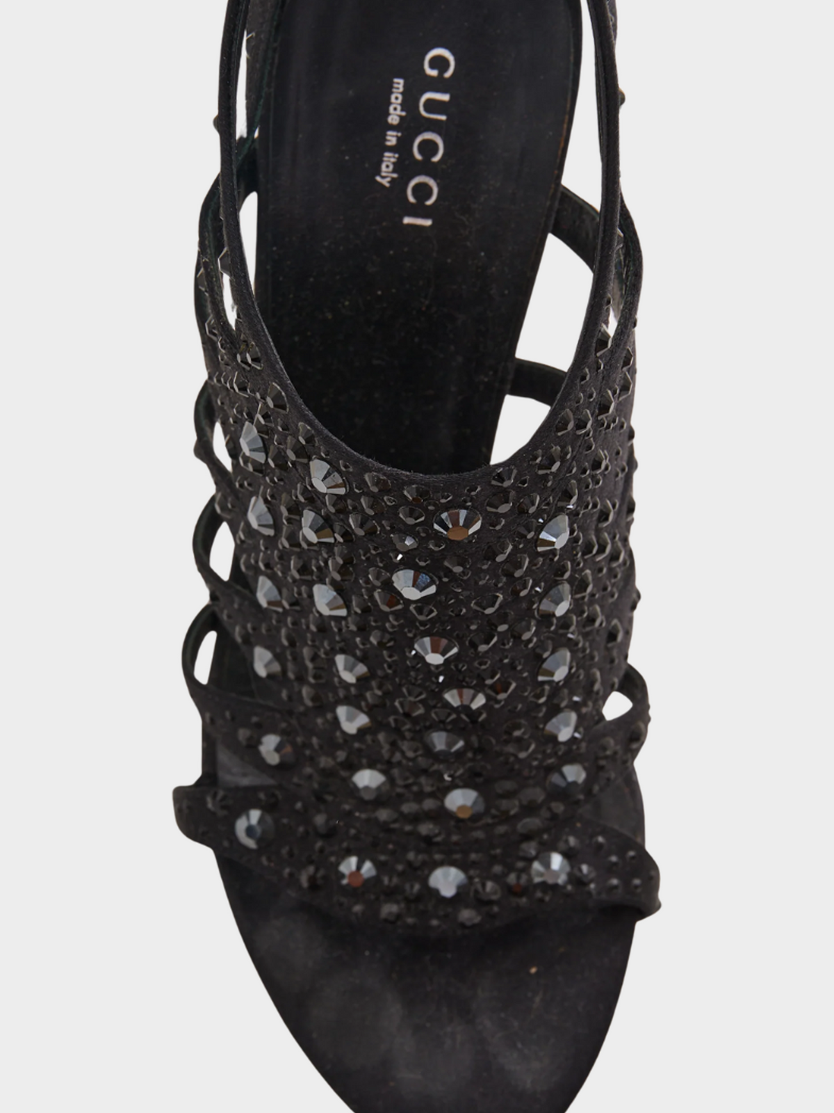 Gucci 2000s Black Satin Crystal Embellished Sandals