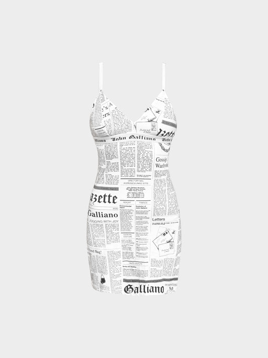 John Galliano 2006 White Gazette Newspaper Print Dress