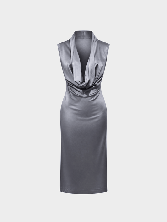 Alexander McQueen FW 1998 “Joan” Grey Satin Draped Dress