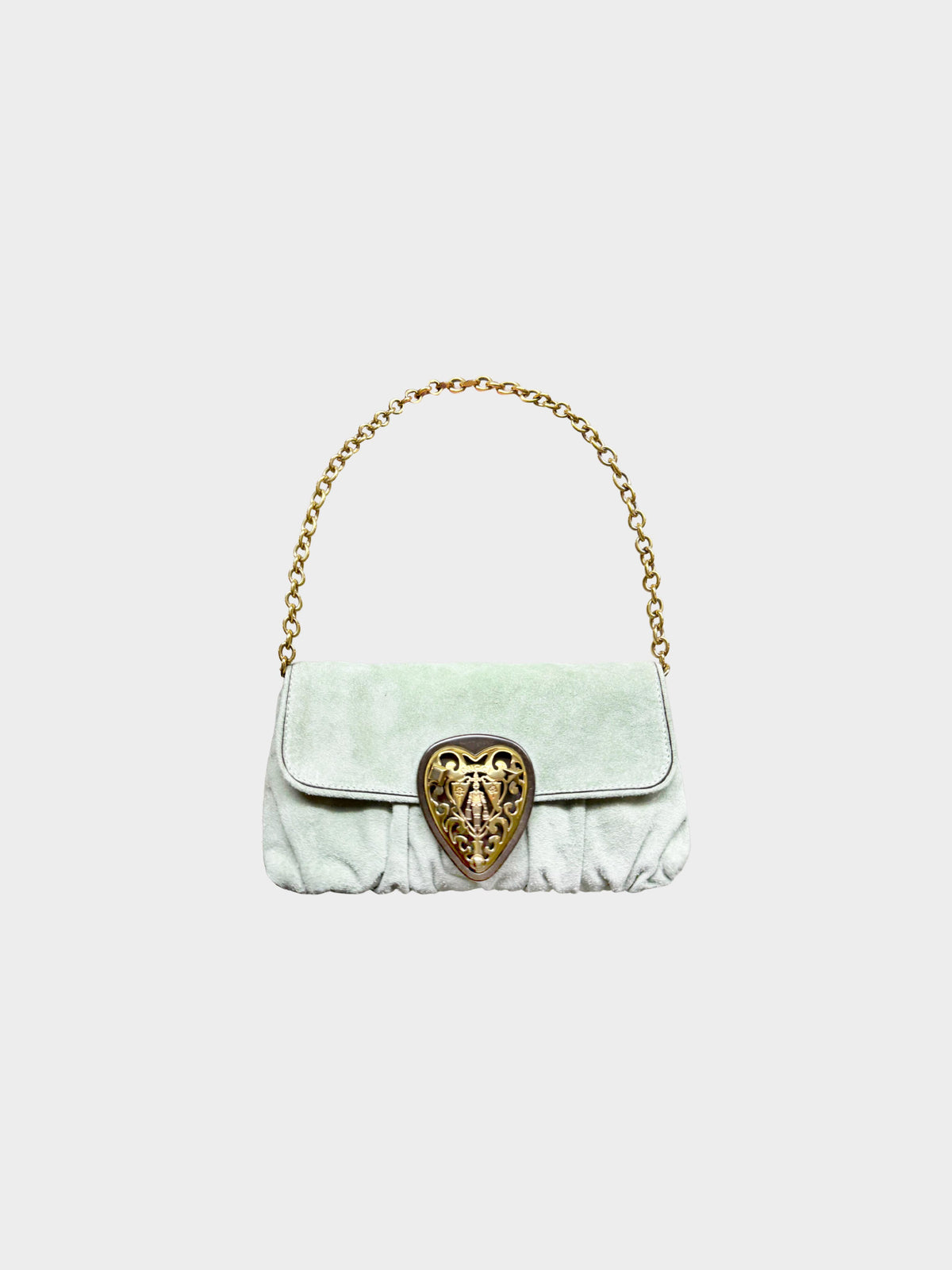 Gucci 2008 Mint Green Babouska Suede Hysteria Chain Clutch Bag