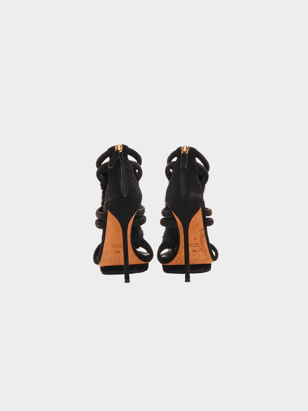 Gucci 2000s Fur-Trimmed Suede Sandals
