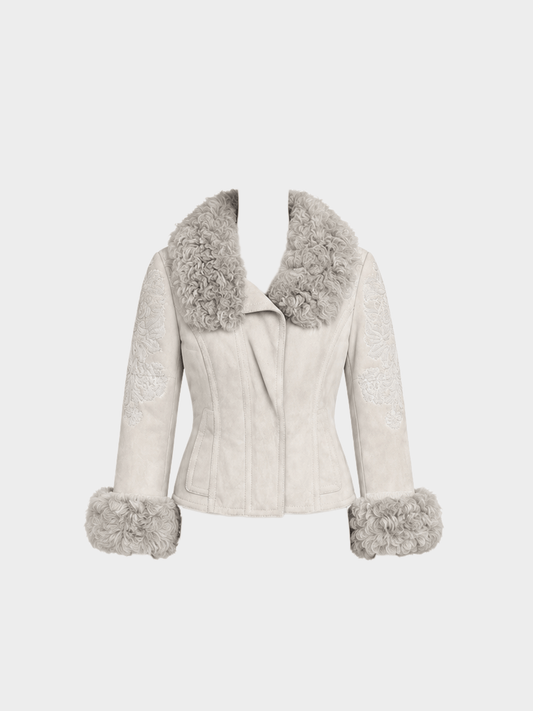 Gucci by Tom Ford 2000s Ivory Shearling Embroidered Jacket