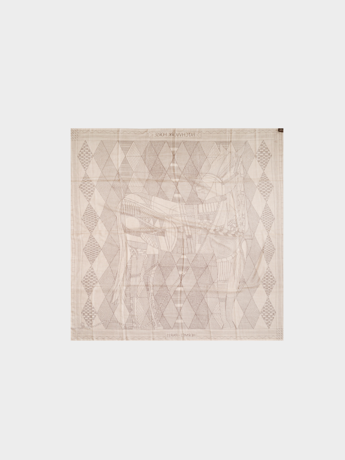 Hermes 2000s Beige “Patchwork Horse” Cashmere Scarf
