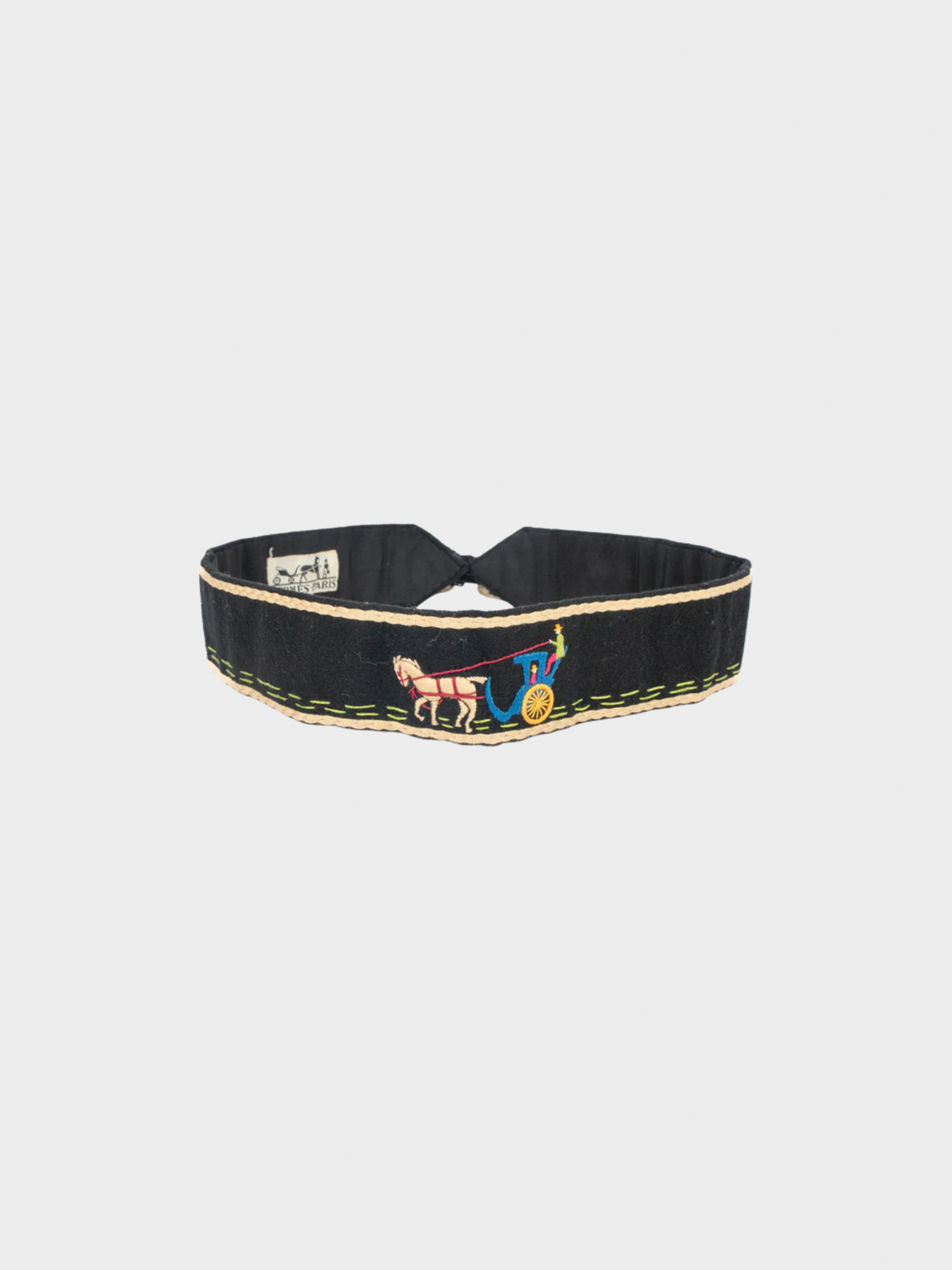 Hermes 1940s Black Wool Printed Belt