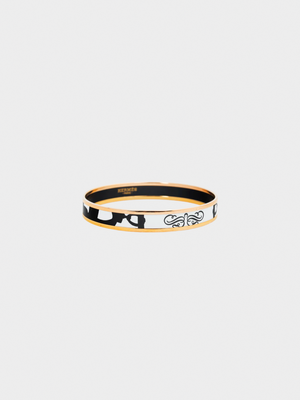 Hermès 2010s Brides de Gala White & Black Enamel Tattoo Bangle