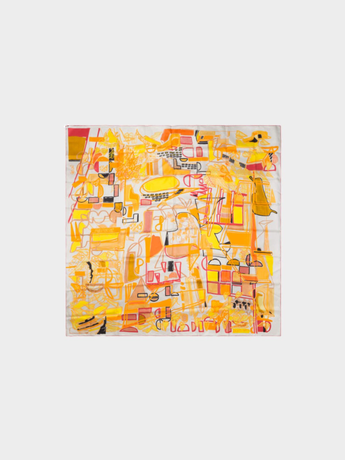 Hermès 1990s Yellow Silk "Tropical Modernism" Printed Scarf