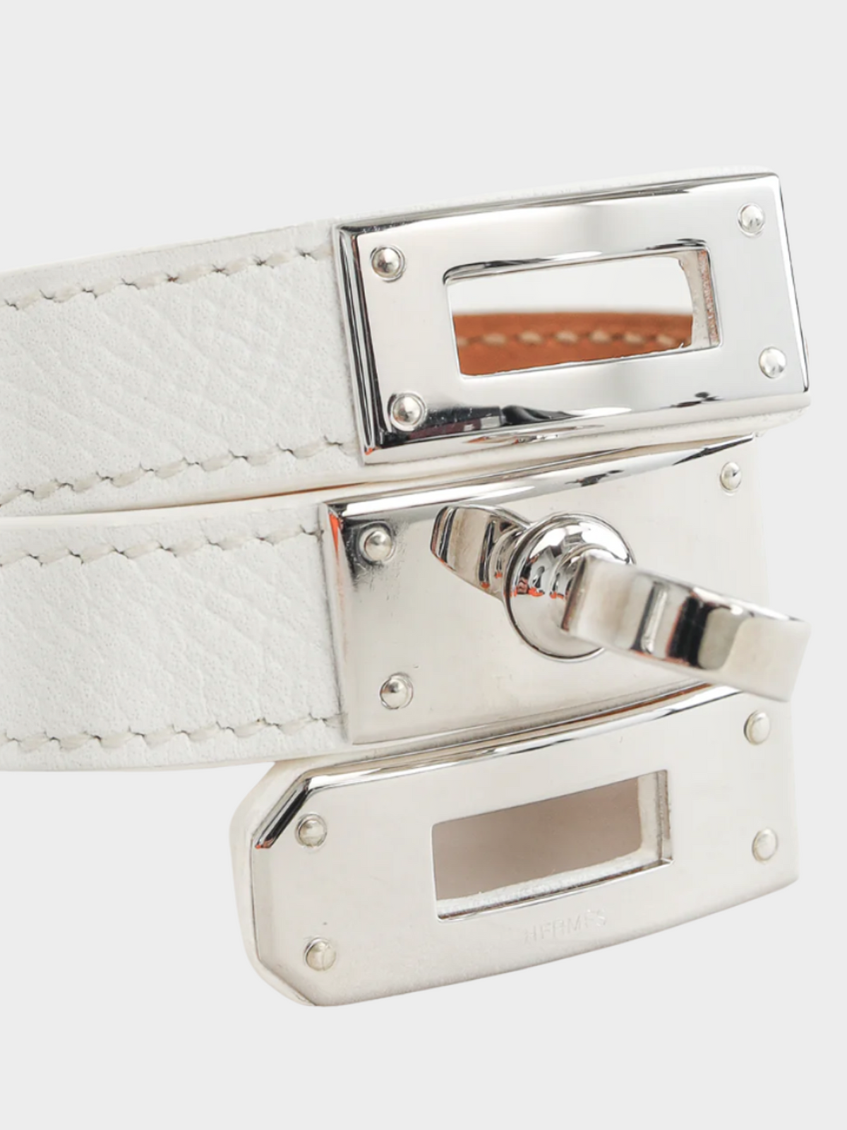 Hermes 2010s White Kelly Double Tour Blanc Epsom Bracelet