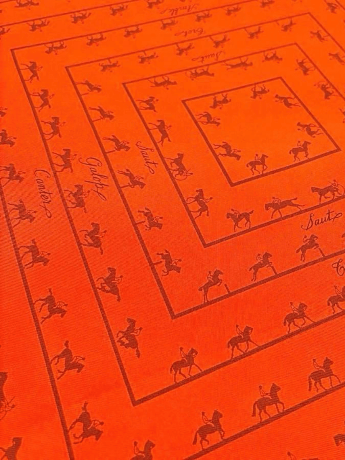 Hermes 1990s Orange Saut Galop Canter Silk Square Scarf